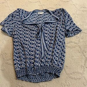 Max Studio Navy and White Patterned Blouse